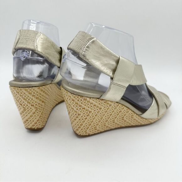 Cole Haan Dinah 85 Gold Puffy Leather Strappy Open Toed Platform Wedge Heel 7M - Picture 6 of 12